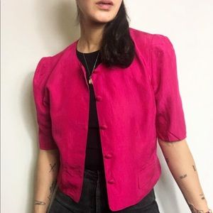 Vintage silk puff sleeve cropped blazer blouse